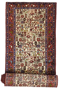  Äkta Roudbar Matta 87x390 - Handknuten - Vit/Röd/Grön- (Persisk, Iran, Ull)