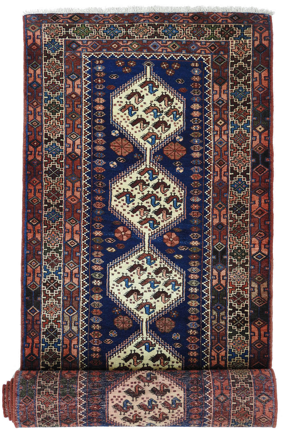 Persisk Roudbar Matta 109x395 - Handknuten - Blå/Röd/Vit- (Persisk, Iran, Ull)