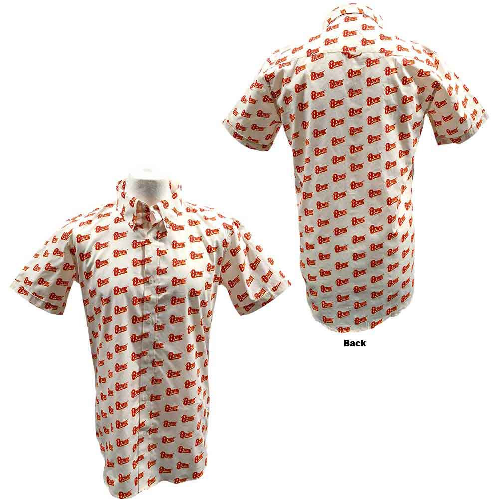 David Bowie Unisex Casual Shirt: Logo Pattern (All Over Print) (Medium)