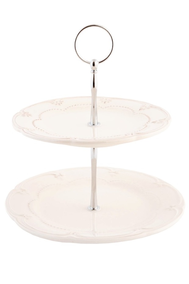 Tiered tray - Cake stand - 2 tiers - Ceramic - Cream - 21x23 cm - 4