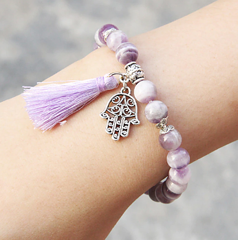 Grön Agat Armband med tofs och Hamsa / Fatimas hand