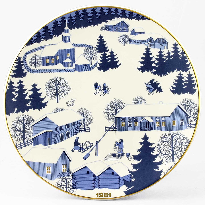 Raija Uosikkinen (Christmas Plate) Annual Wall Plaque with Winter Motif 1981 23 cm  [Sample Images]