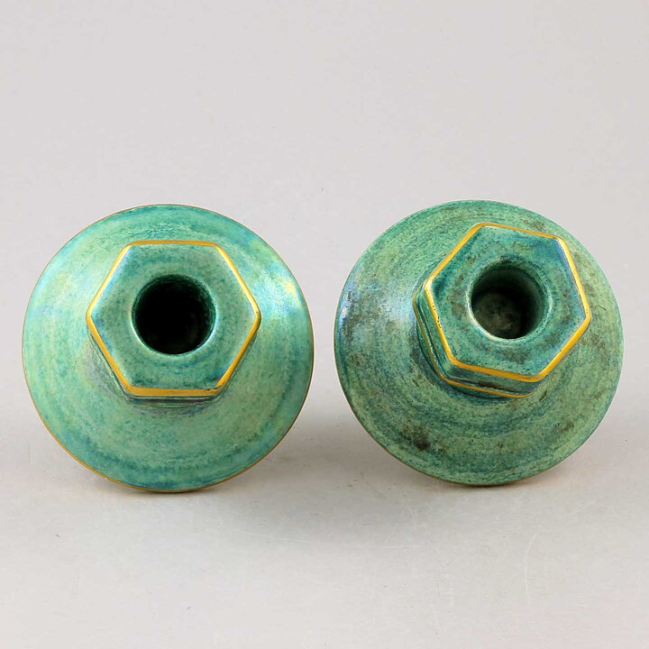 Josef Ekberg (1920s) Two Art Deco Candleholders with Luster Glaze 12 cm
