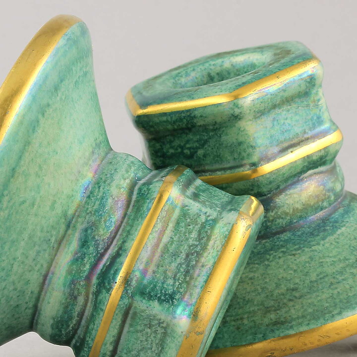 Josef Ekberg (1920s) Two Art Deco Candleholders with Luster Glaze 12 cm