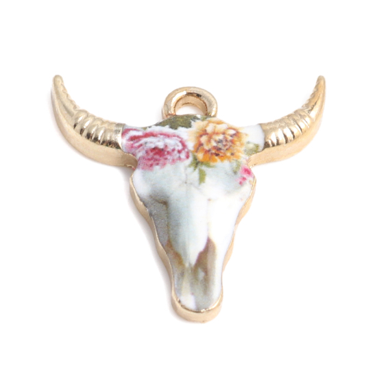 Charm enameld  bull cow flower