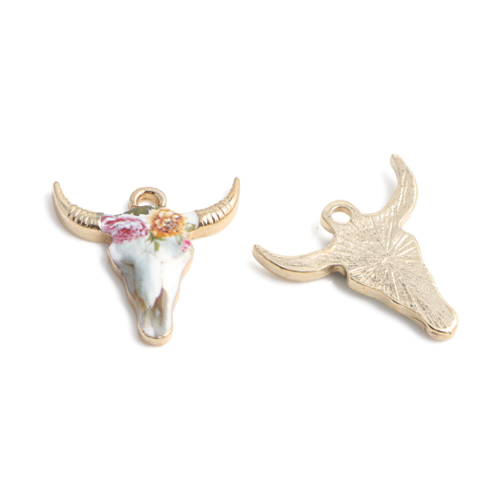 Charm enameld  bull cow flower - 2