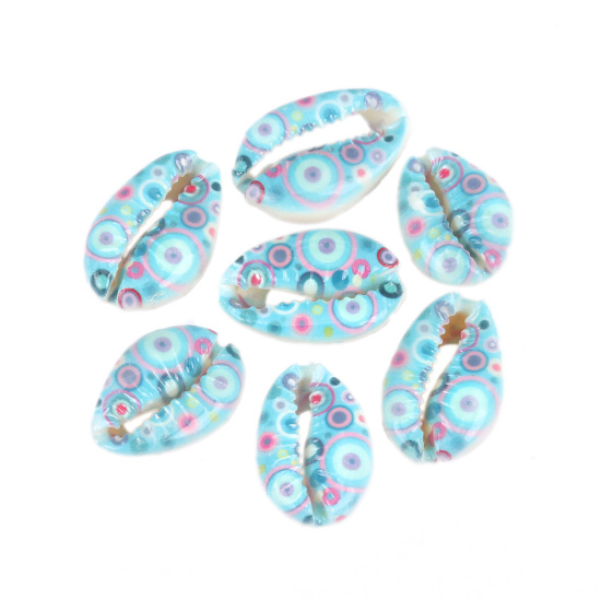 Charm  bead , snail conch, blue w  dots - 2