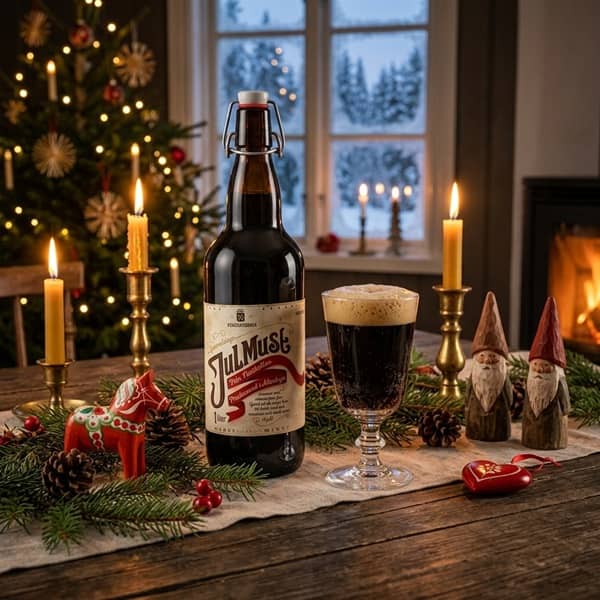 Julmust i glasflaska från Nyckelbryggerier på julbordet