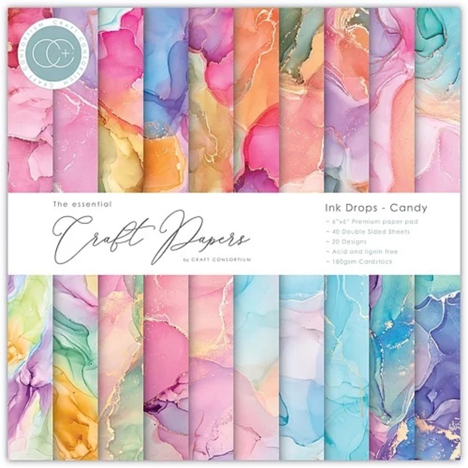 CRAFT CONSORTIUM-Essential Craft Papers 6x6 Inch Paper Pad Ink Drops Candy