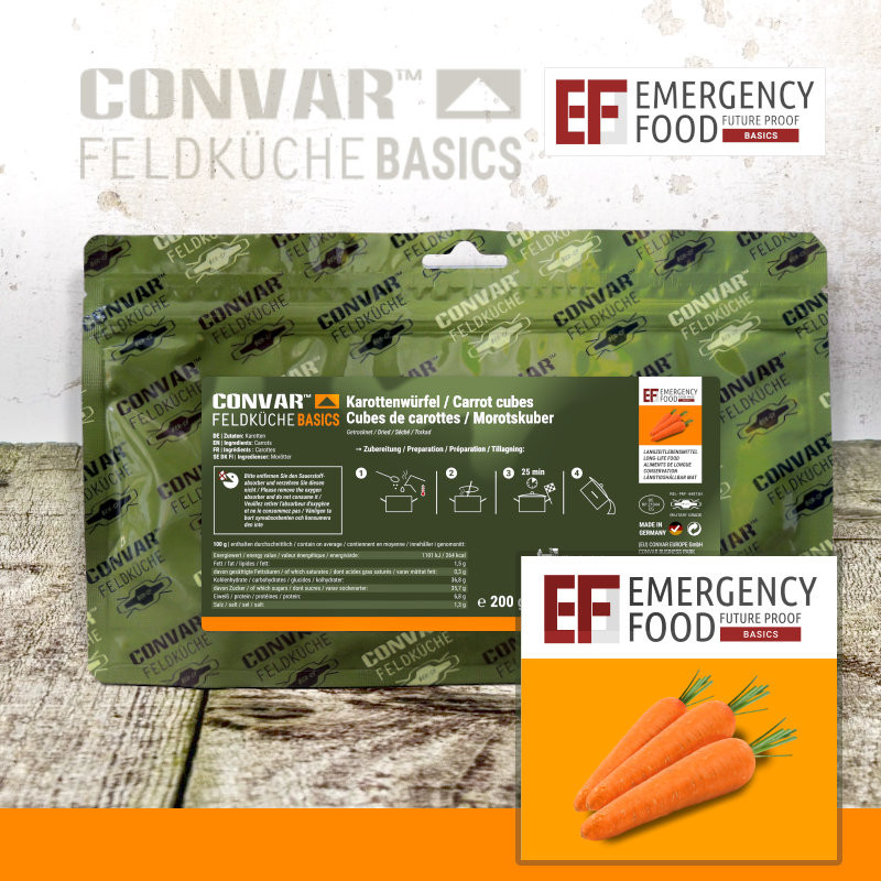 Convar Emergency Food | Carrot cubes  | Frystorkad mat | 200g