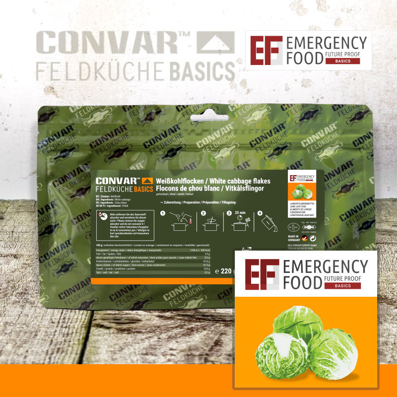 Convar Emergency Food | White cabbage flakes | Frystorkad mat | 220g