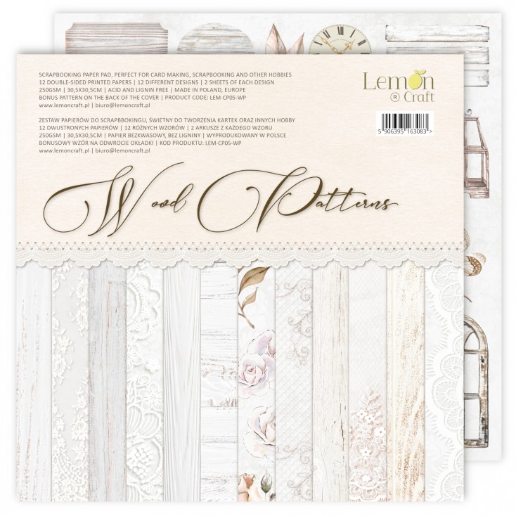 Lemon Craft Wood Patterns - Creative pad - scrapbooking Paper 30x30 cm