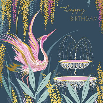 Pink Crane & Fountain, Greeting Card