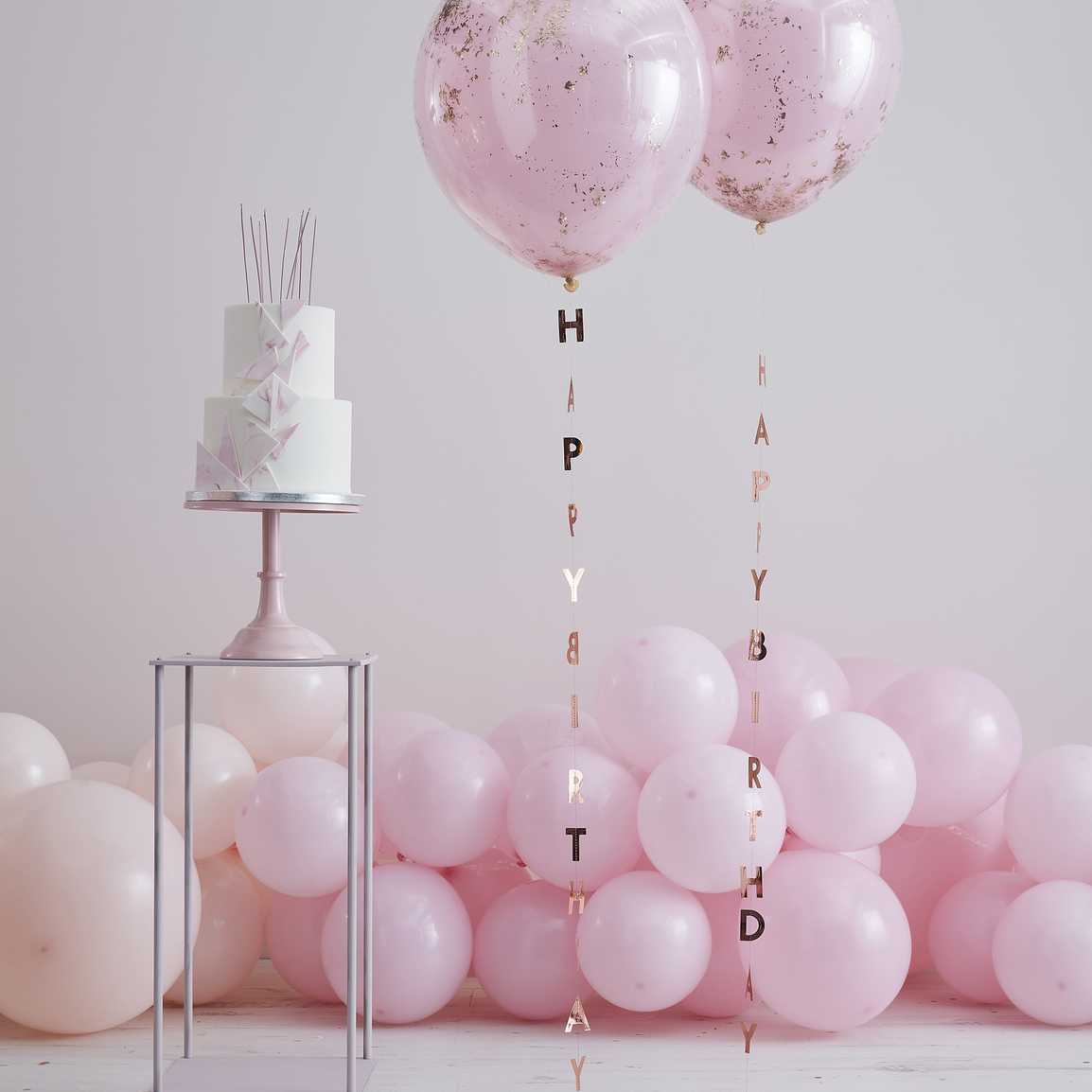 Ballongsvansar Happy Birthday Roséguld