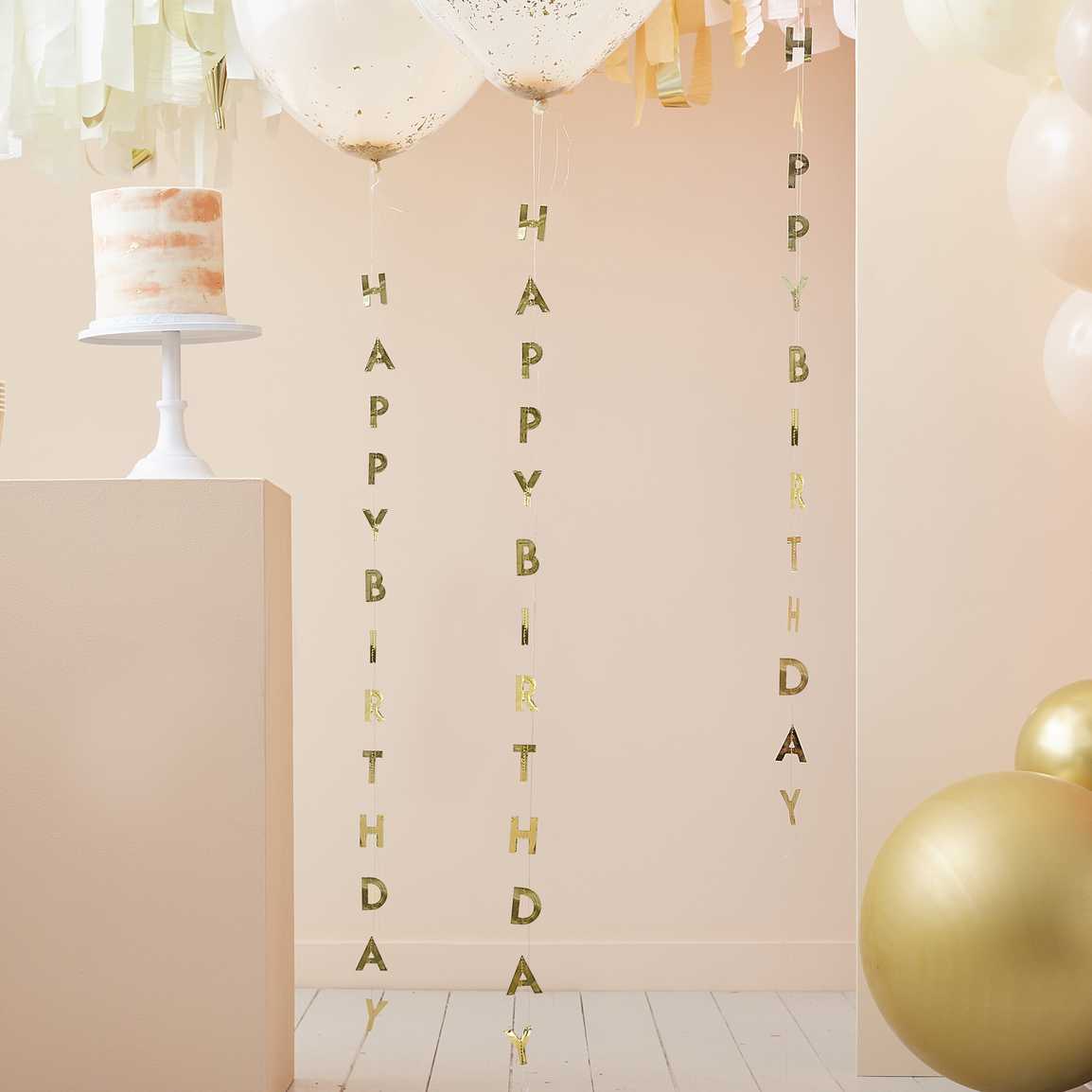 Ballongsvansar Happy Birthday Guld