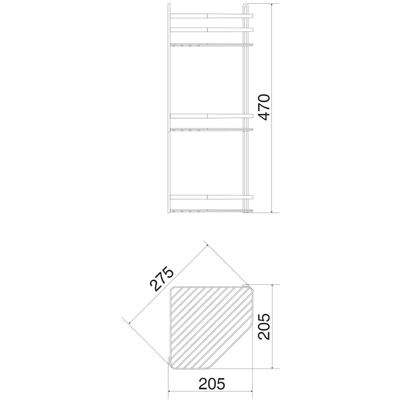 Trådhylla snurrad Satin hörn 3-plan (krom) - 3