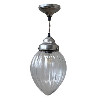 Lampa glaskon stor droppe Chic Antique rillat glas textilsladd tak kopp shabby chic lantlig stil