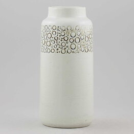 Britt-Louise Sundell (Mykene 1961) White Cylinder Vase with Brown Circular Relief 23 cm