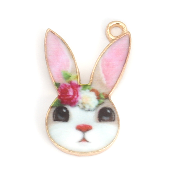 Charm Enameld rabbit w roses