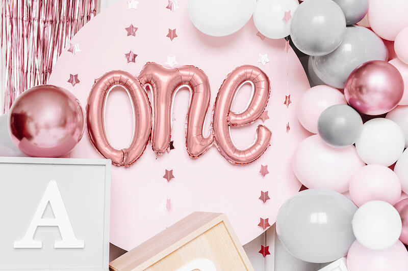Folieballong ordet "one" - Rosé