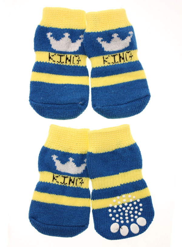 Urban Pup Blå/Gul KING 4-Pack Hundsockar Med Antiglid