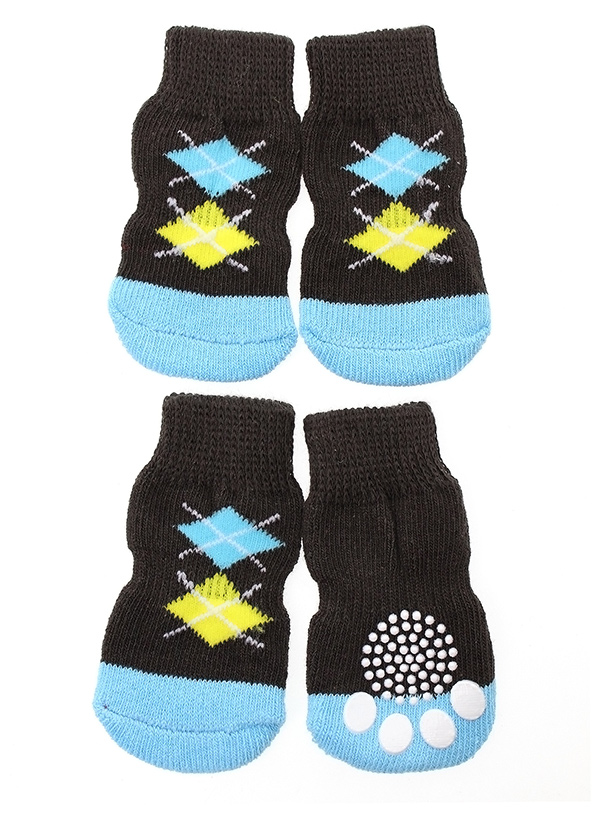 Urban Pup Brun/Blå Argyle 4-Pack Hundsockar Med Antiglid