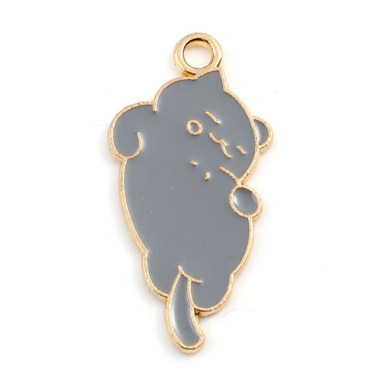 Charm Enameld   Cat  Grey gold