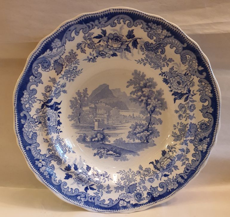 Davenport blue transfer ware soup bowl 1830s 