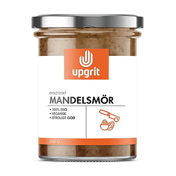 Ekologiskt mandelsmör från Upgrit gjort på rostade mandlar. I glasburk om 300 gram.