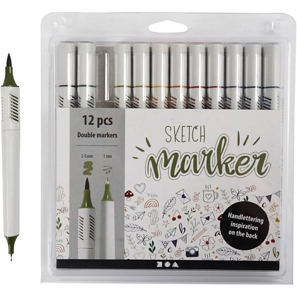 Sketch Marker, spets: 1+2-5 mm, mixade färger, 12st.