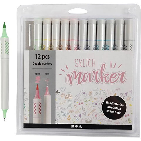 Sketch Marker, spets: 1+2-5 mm, mixade färger, 12st.