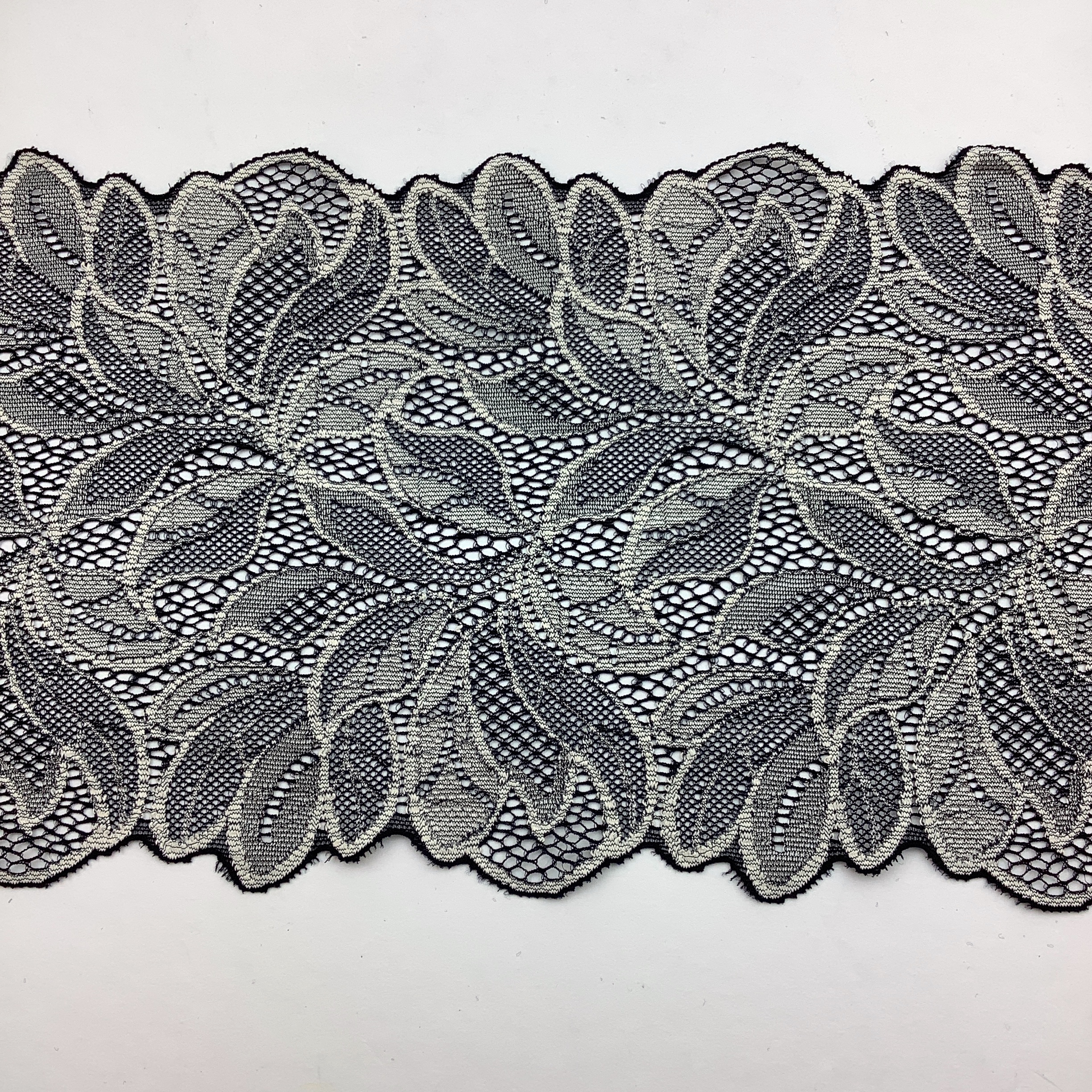 Stretch lace viscose Black/offwhite 17cm - CH998