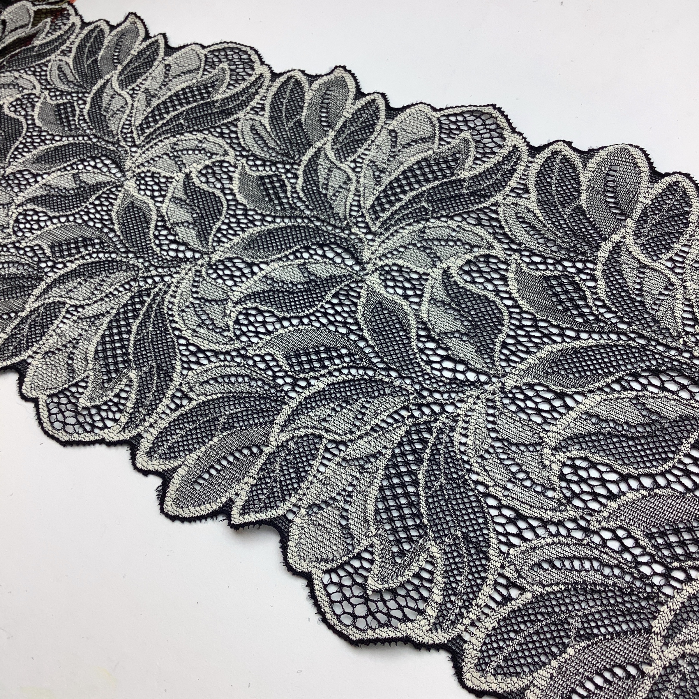 Stretch lace viscose Black/offwhite 17cm - CH998 - 3
