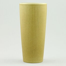 Gunnar Nylund (Ritzi 1960s) Yellow Cylinder Vase with Linear Relief 16 cm
