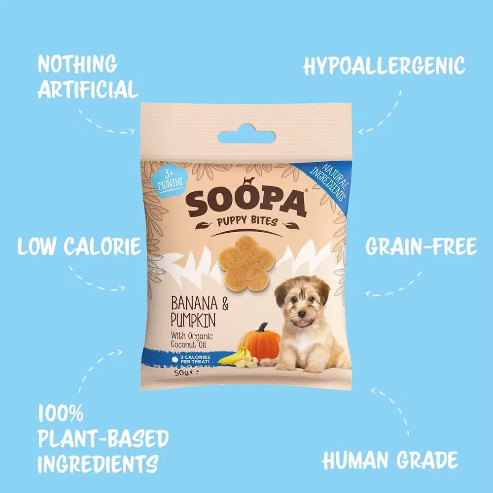 Soopa puppy bites hundgodis till valpen glutenfri och spannmålsfri utan tillsatser
