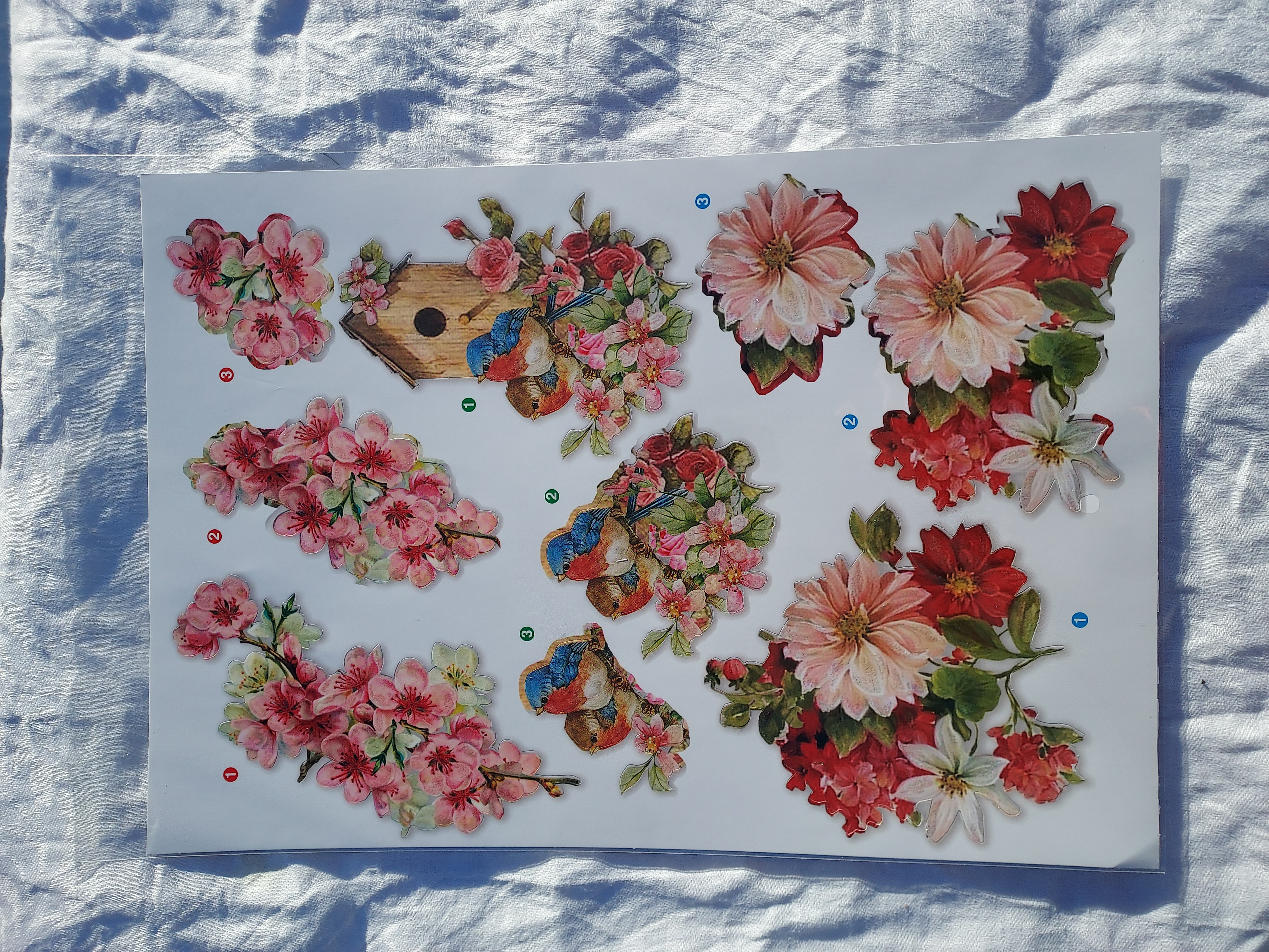 3d, motiv 21x30cm, blommor3, fåglar.