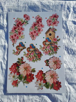 3d, motiv 21x30cm, blommor3, fåglar.