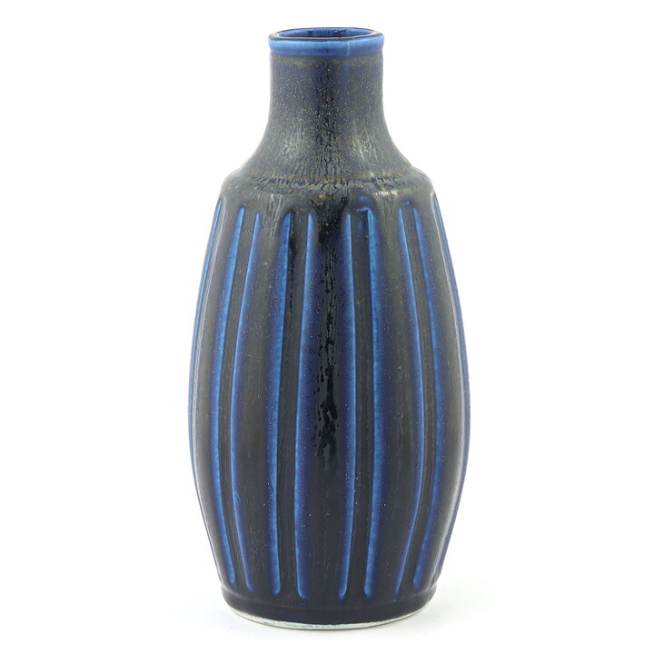 Wilhelm Kåge (KAPA 1958) Blue Bottle Vase with Relief 26 cm
