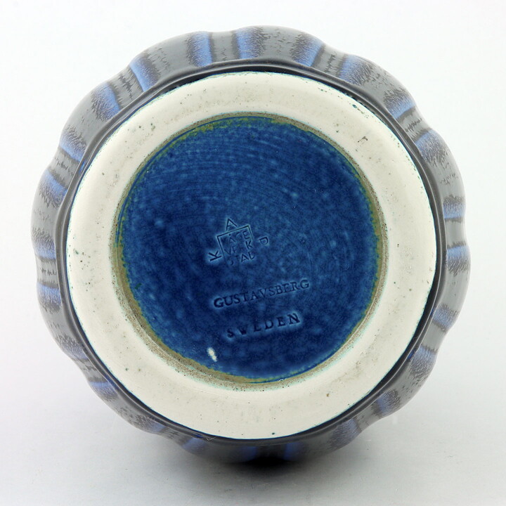 Wilhelm Kåge (KAPA 1958) Blue Bottle Vase with Relief 26 cm