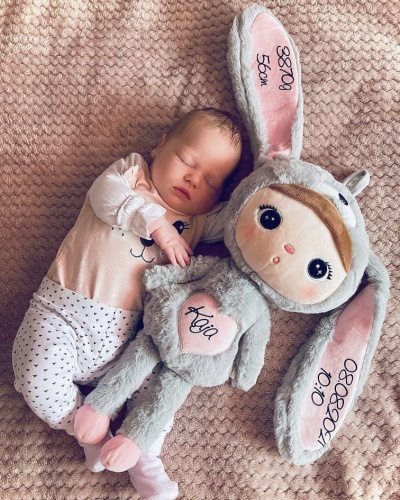 Grau-rosa Hase 48 cm - Puppe mit dem Namen des Kindes  - 5