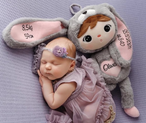 Grau-rosa Hase 48 cm - Puppe mit dem Namen des Kindes  - 4