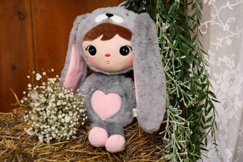 Grau-rosa Hase 48 cm - Puppe mit dem Namen des Kindes  - 6