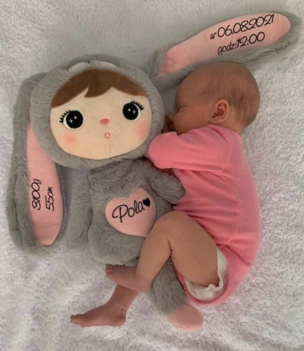 Grau-rosa Hase 48 cm - Puppe mit dem Namen des Kindes  - 12