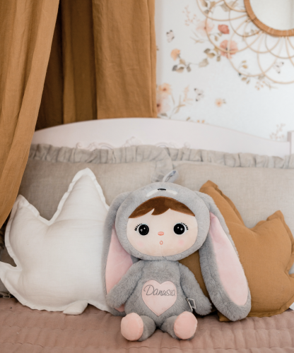 Grau-rosa Hase 48 cm - Puppe mit dem Namen des Kindes  - 19