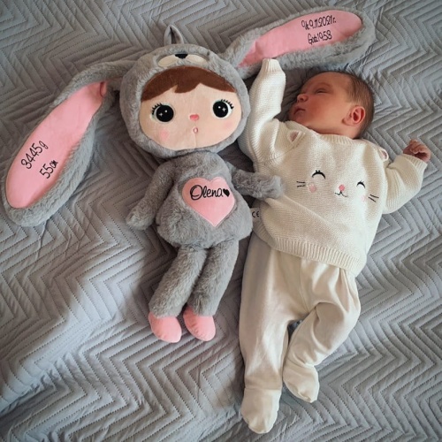 Grau-rosa Hase 48 cm - Puppe mit dem Namen des Kindes  - 3