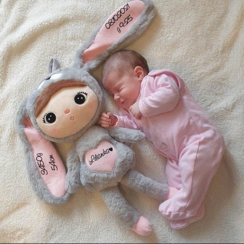 Grau-rosa Hase 48 cm - Puppe mit dem Namen des Kindes  - 11