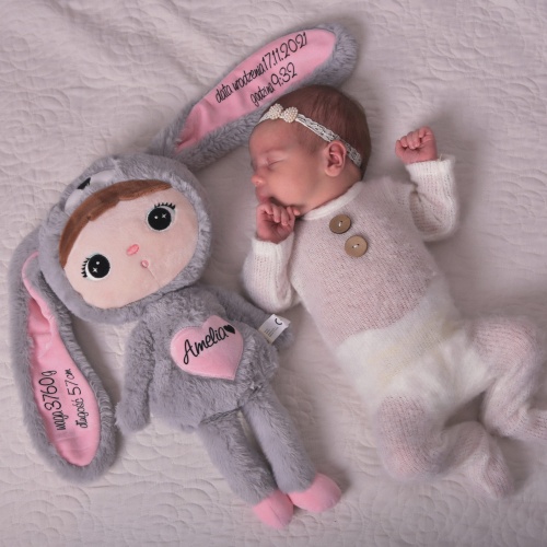 Grau-rosa Hase 48 cm - Puppe mit dem Namen des Kindes  - 7