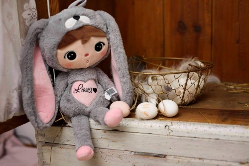 Grau-rosa Hase 48 cm - Puppe mit dem Namen des Kindes  - 8