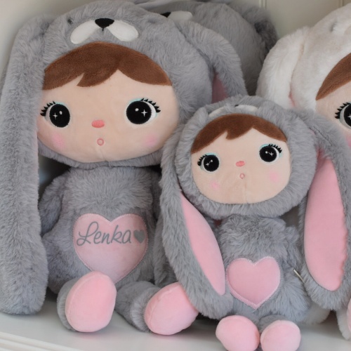 Grau-rosa Hase 48 cm - Puppe mit dem Namen des Kindes  - 13