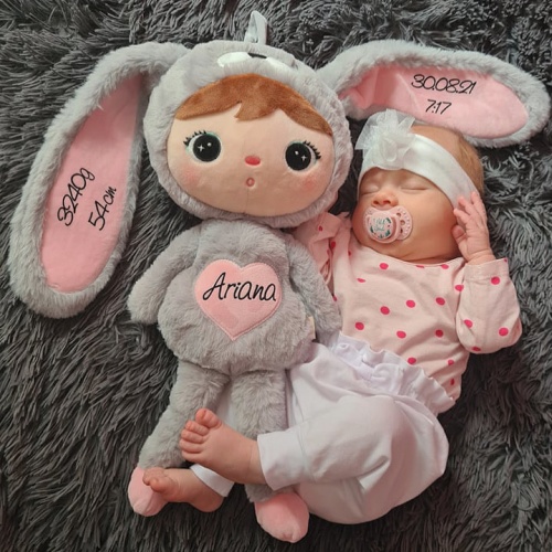 Grau-rosa Hase 48 cm - Puppe mit dem Namen des Kindes  - 2